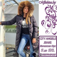 Дълго яке с пух от Лисица City Angels Jeans, Черно, 6864